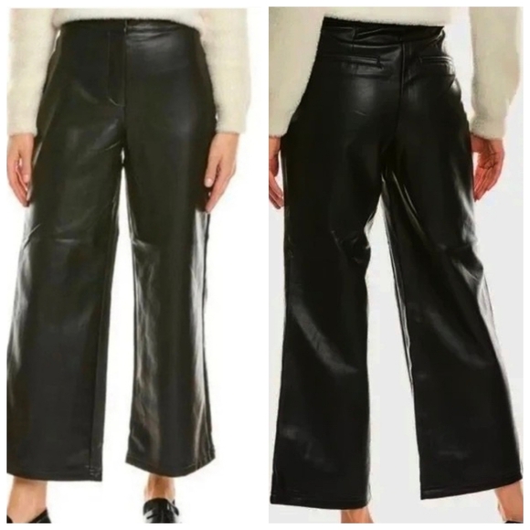 bagatelle Pants - Bagatelle Faux Leather Cropped Wide Leg Trousers in Black, High Waist, EUC!